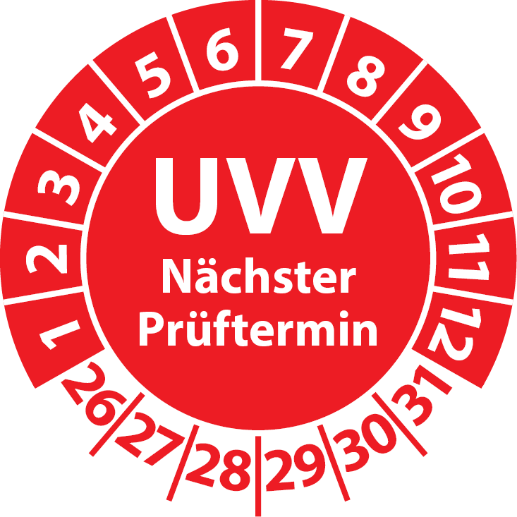 Prüfplakette UVV Nächster Prüftermin UVV-Aufkleber