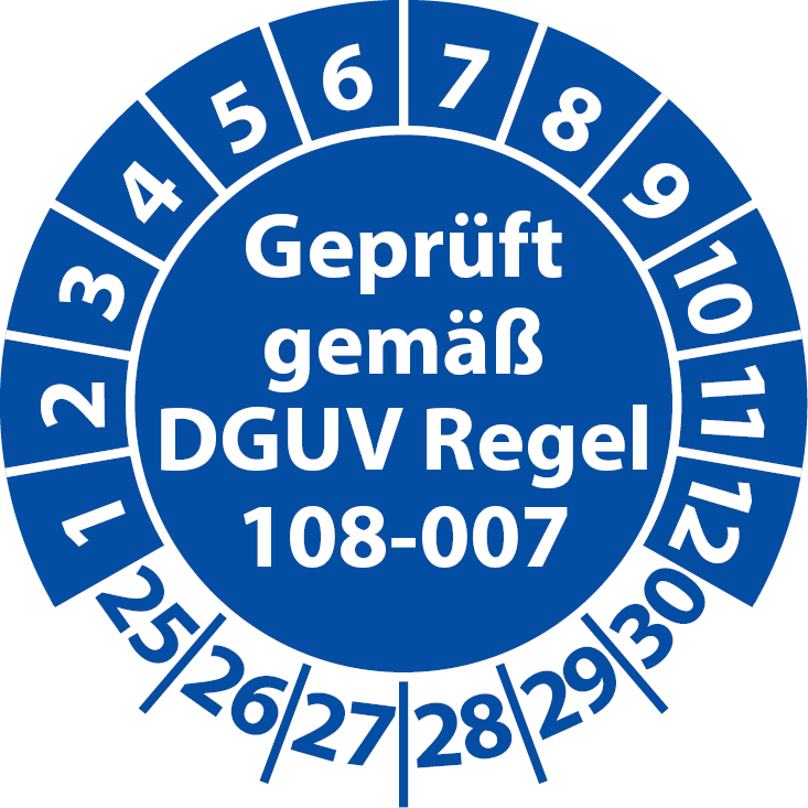 Prüfplaketten Geprüft gemäß DGUV Regel 108-007