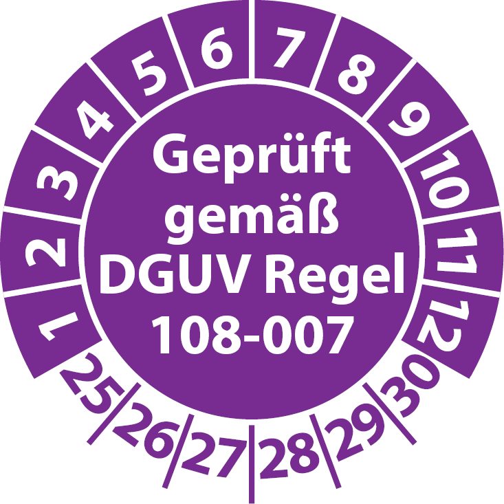 Prüfplaketten Geprüft gemäß DGUV Regel 108-007