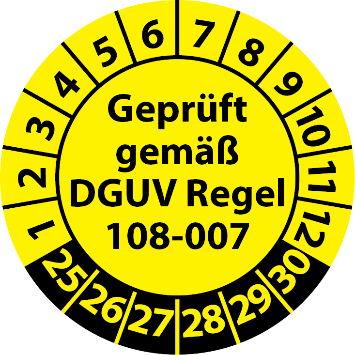 Prüfplaketten Geprüft gemäß DGUV Regel 108-007