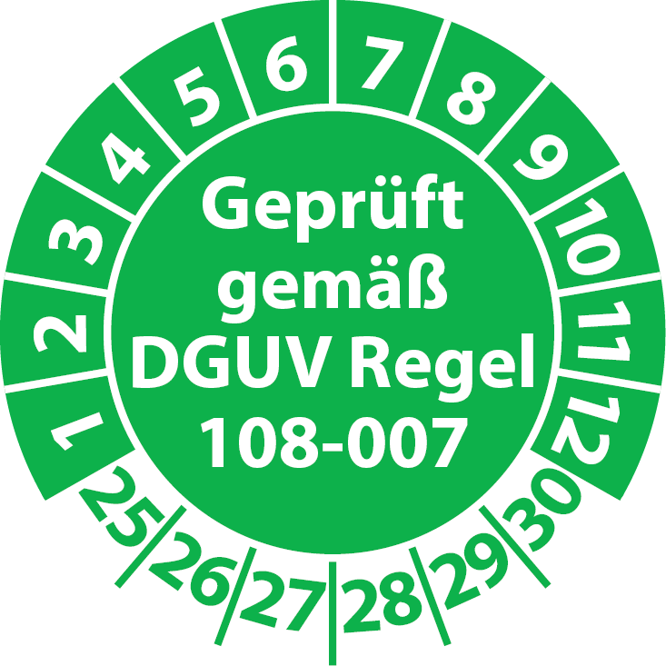 Prüfplaketten Geprüft gemäß DGUV Regel 108-007