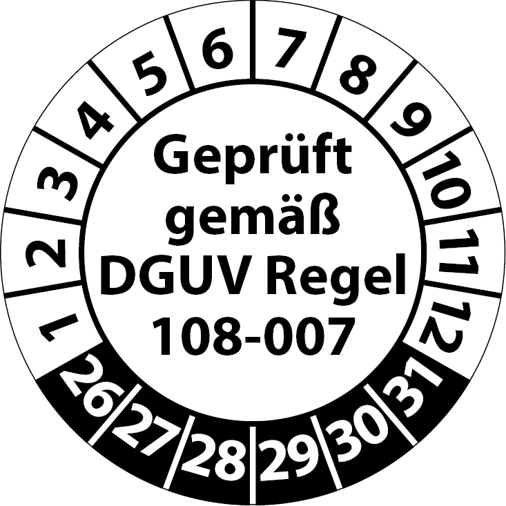 Prüfplaketten Geprüft gemäß DGUV Regel 108-007