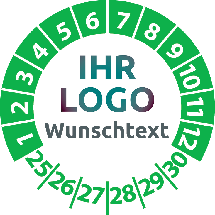 Prüfplaketten mit Logo & Wunschtext - Plakette mit Firmenlogo selbst gestalten