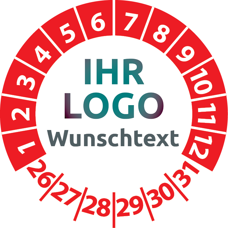 Prüfplaketten mit Logo & Wunschtext - Plakette mit Firmenlogo selbst gestalten