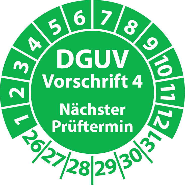 Prüfaufkleber DGUV Vorschrift 4 Nächster Prüftermin - Plakette DGUV-V4