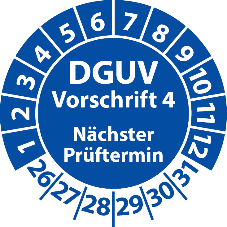 Prüfaufkleber DGUV Vorschrift 4 Nächster Prüftermin - Plakette DGUV-V4