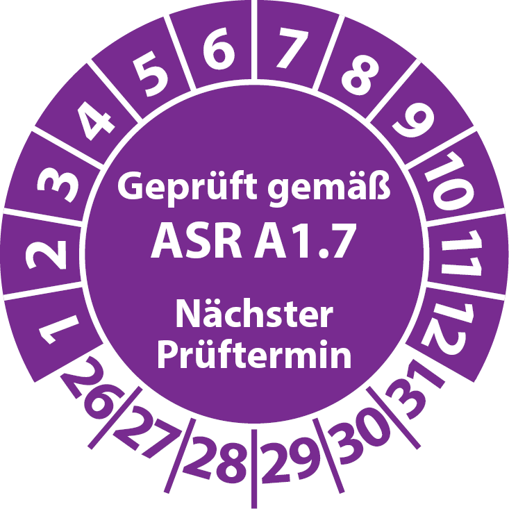 Geprüft gemäß ASR A1.7 Prüfplaketten für Tore & Türen