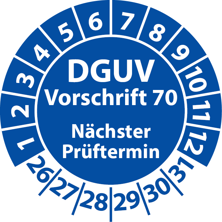 Prüfplakette DGUV Vorschrift 70 Nächster Prüftermin - Plakette DGUV-V70 (UVV)