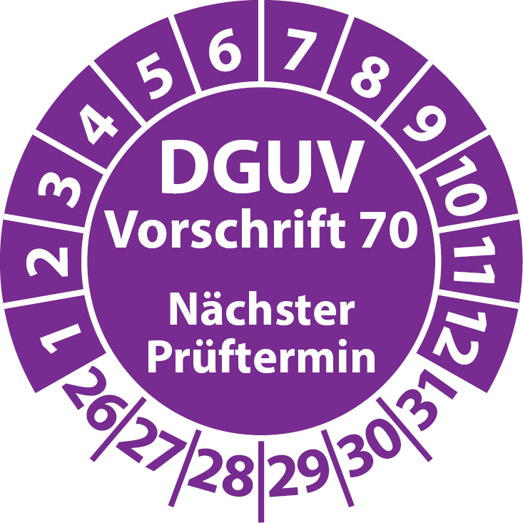 Prüfplakette DGUV Vorschrift 70 Nächster Prüftermin - Plakette DGUV-V70 (UVV)