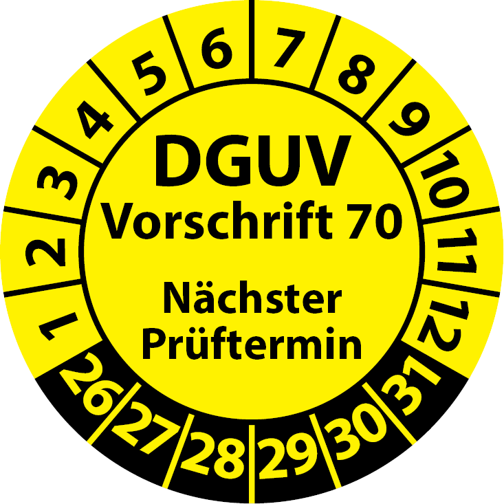 Prüfplakette DGUV Vorschrift 70 Nächster Prüftermin - Plakette DGUV-V70 (UVV)