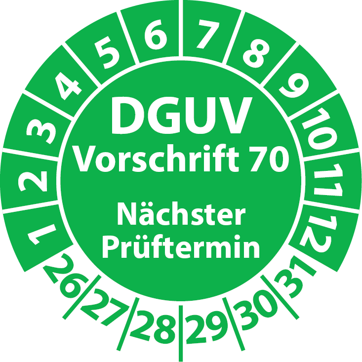 Prüfplakette DGUV Vorschrift 70 Nächster Prüftermin - Plakette DGUV-V70 (UVV)
