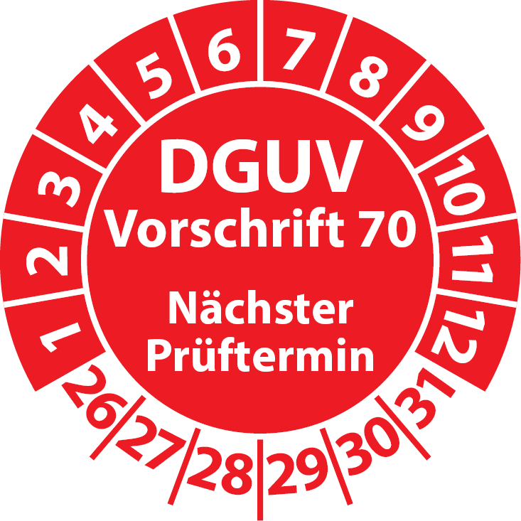 Prüfplakette DGUV Vorschrift 70 Nächster Prüftermin - Plakette DGUV-V70 (UVV)