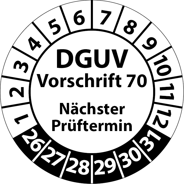 Prüfplakette DGUV Vorschrift 70 Nächster Prüftermin - Plakette DGUV-V70 (UVV)