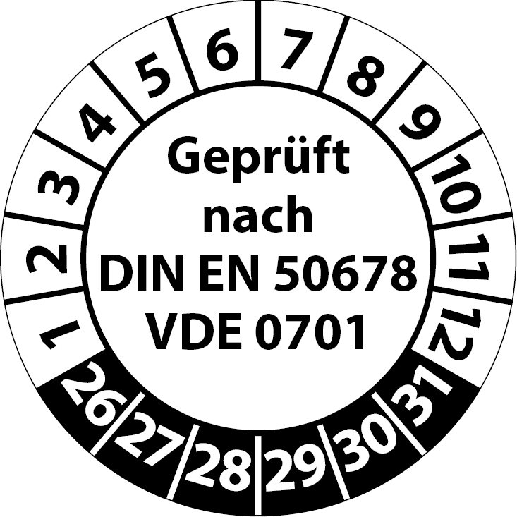 Prüfplaketten Geprüft nach DIN EN 50678 VDE 0701