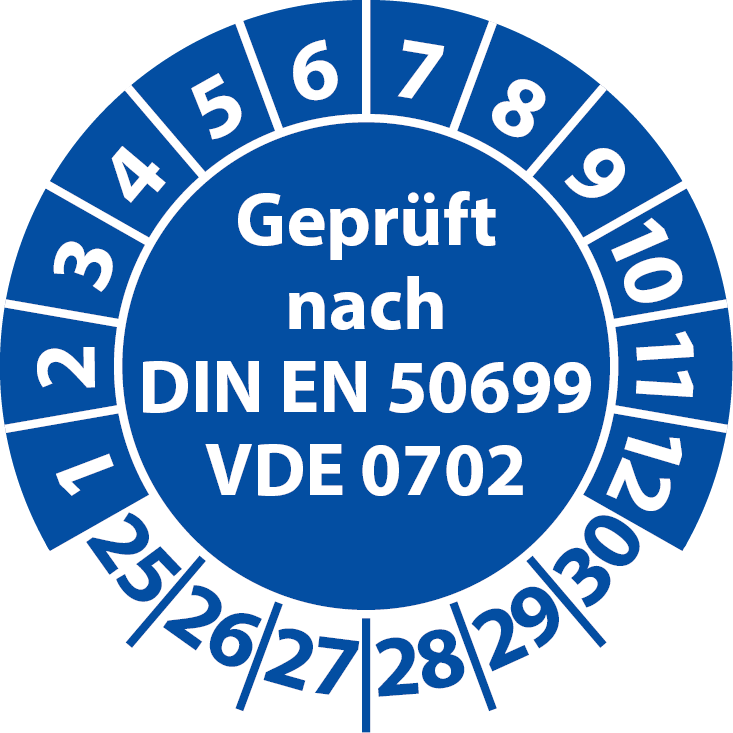 Prüfplaketten Geprüft nach DIN EN 50699 VDE 0702 (Wiederholungsprüfung)