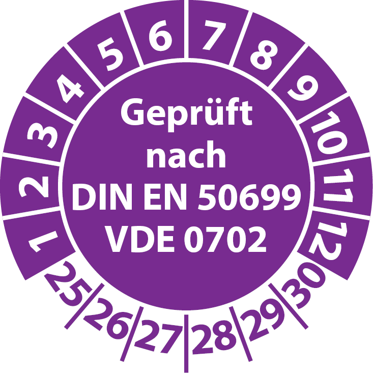 Prüfplaketten Geprüft nach DIN EN 50699 VDE 0702 (Wiederholungsprüfung)
