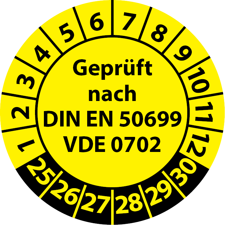 Prüfplaketten Geprüft nach DIN EN 50699 VDE 0702 (Wiederholungsprüfung)