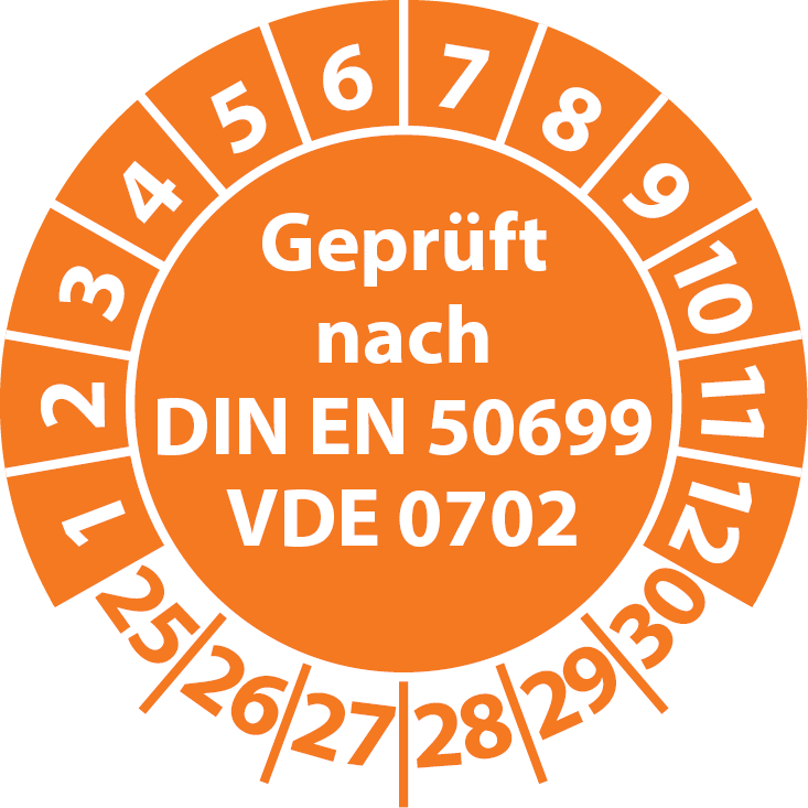 Prüfplaketten Geprüft nach DIN EN 50699 VDE 0702 (Wiederholungsprüfung)
