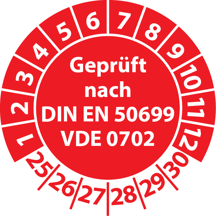 Prüfplaketten Geprüft nach DIN EN 50699 VDE 0702 (Wiederholungsprüfung)