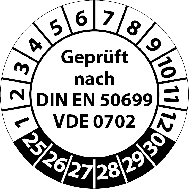 Prüfplaketten Geprüft nach DIN EN 50699 VDE 0702 (Wiederholungsprüfung)