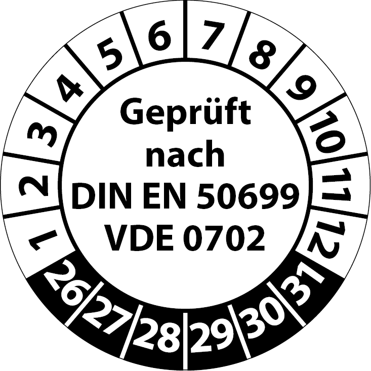 Prüfplaketten Geprüft nach DIN EN 50699 VDE 0702 (Wiederholungsprüfung)