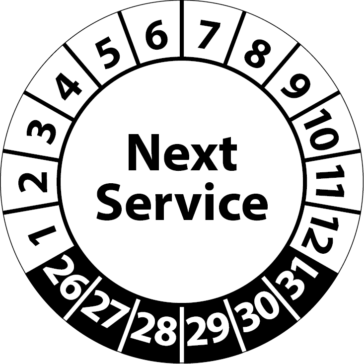 Prüfplaketten Next Service / Service-Sticker english
