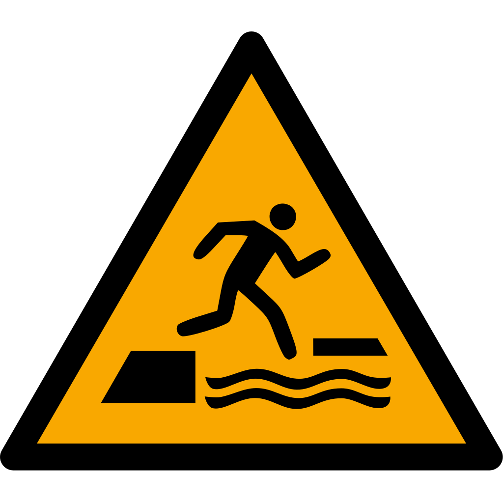 Warnzeichen W068 Warnung vor dem ins Wasser Fallen beim Betreten oder Verlassen einer schwimmenden Fläche