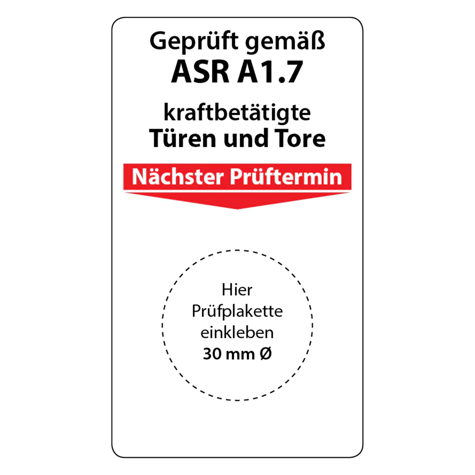 Grundplakette Tore Türen ASR A1.7 Aufkleber