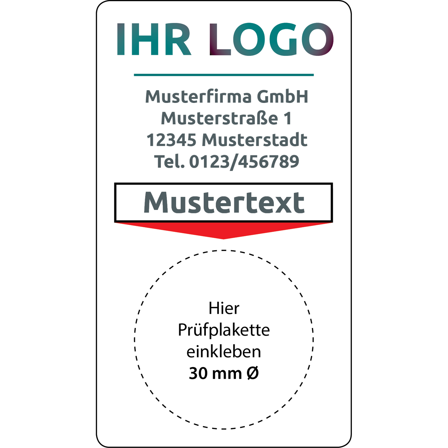 Grundplaketten mit Logo & Wunschtext 70 x 40 mm "klein" - Wartungsaufkleber selbst gestalten