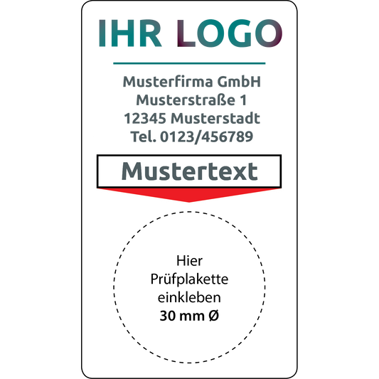 Grundplaketten mit Logo & Wunschtext 70 x 40 mm "klein" - Wartungsaufkleber selbst gestalten