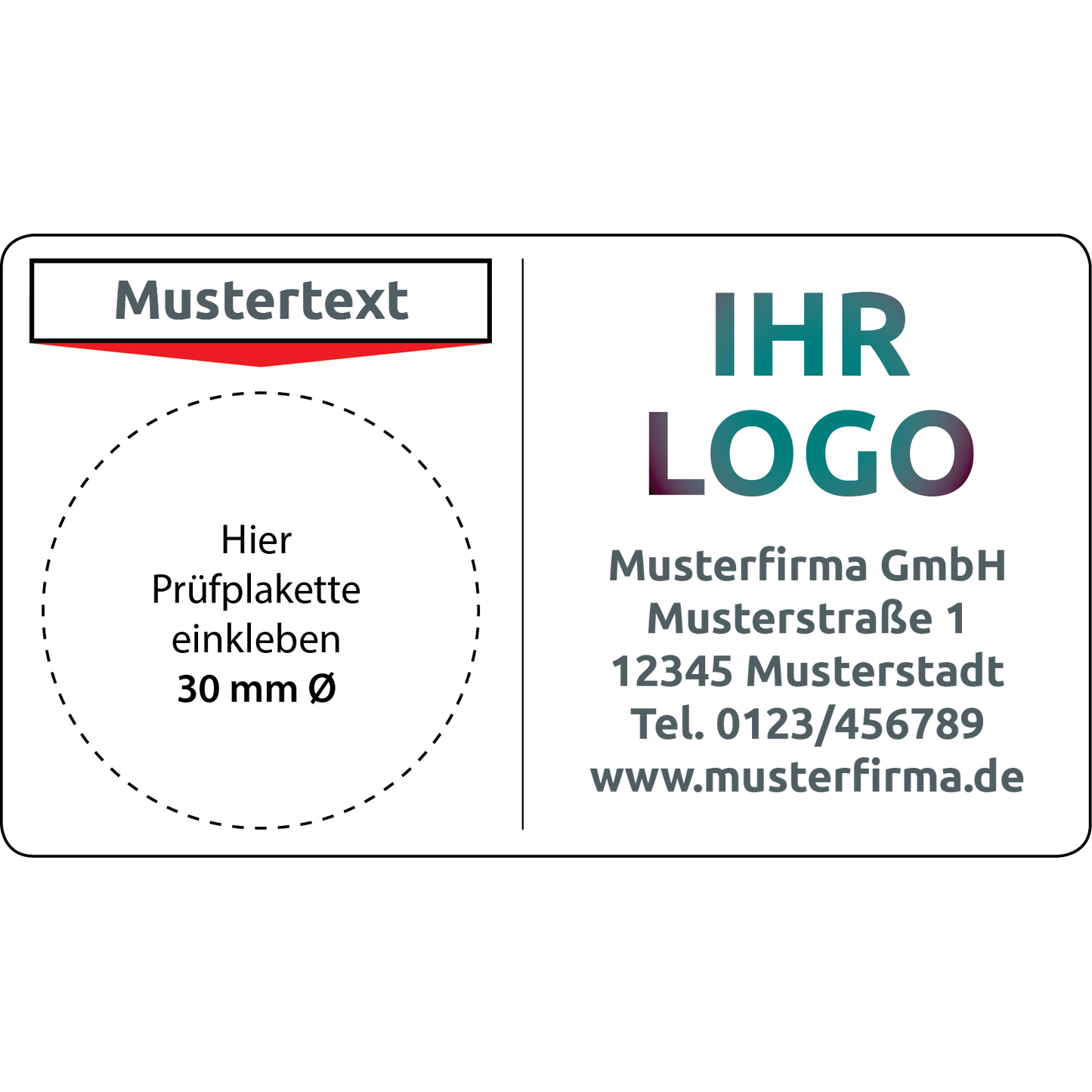 Grundplaketten mit Logo & Wunschtext 40 x 70 mm Querformat "klein" - Wartungsaufkleber selbst gestalten