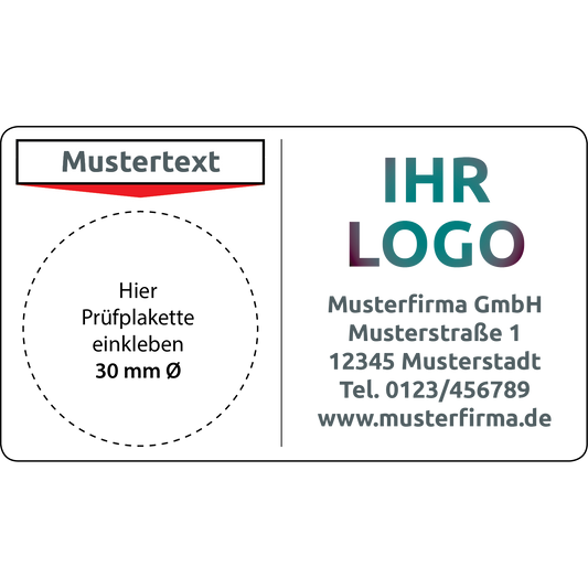Grundplaketten mit Logo & Wunschtext 40 x 70 mm Querformat "klein" - Wartungsaufkleber selbst gestalten