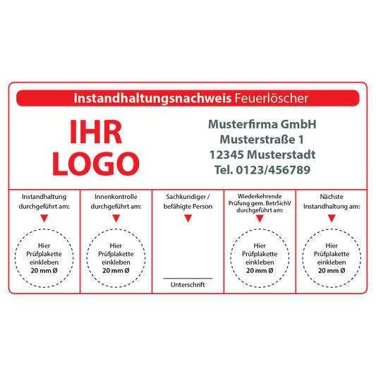 Feuerlöscher Instandhaltungsnachweis Aufkleber mit Logo selbst gestalten 