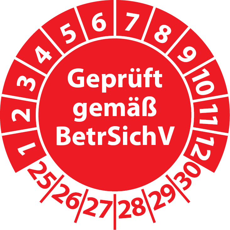 Prüfplakette Betriebssicherheitsverordnung BetrSichV Aufkleber