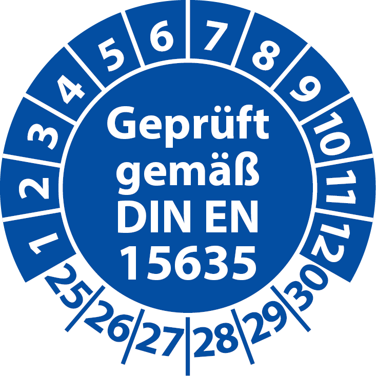 Prüfplakette DIN EN 15635 Regalaufkleber Prüfaufkleber