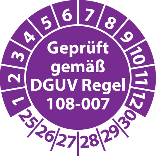 Prüfplaketten Geprüft gemäß DGUV Regel 108-007