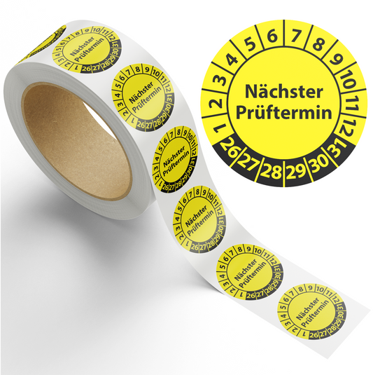 Prüfplaketten Nächster Prüftermin, 1000 Stück auf Rolle - Aufkleber Nächster Prüftermin