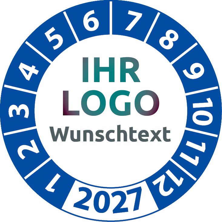 Prüfplaketten mit Logo & Wunschtext "Einjährig" - Jahresprüfplakette mit Firmenlogo selbst gestalten