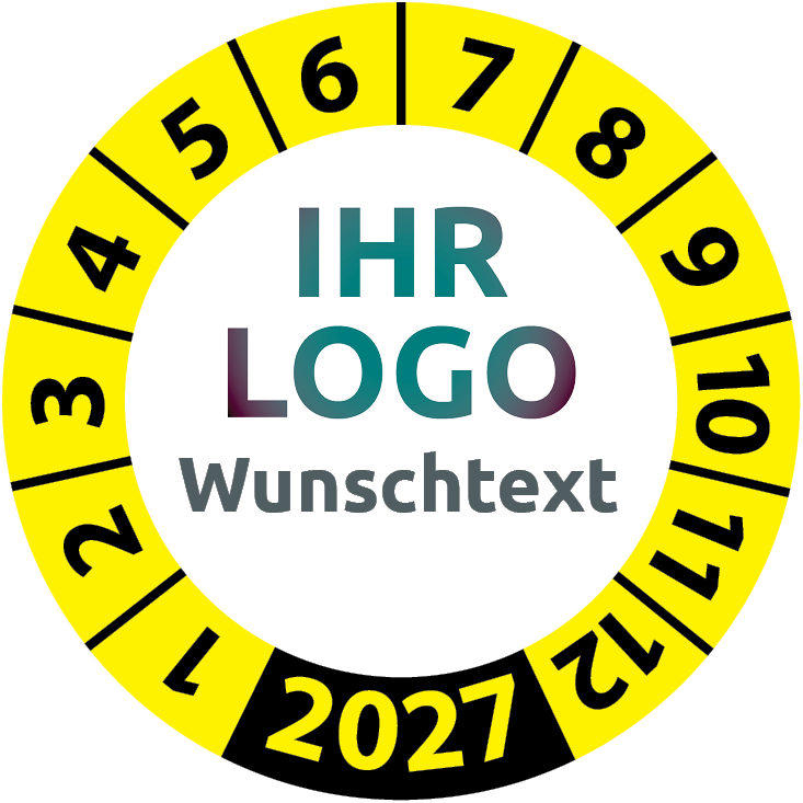 Prüfplaketten mit Logo & Wunschtext "Einjährig" - Jahresprüfplakette mit Firmenlogo selbst gestalten
