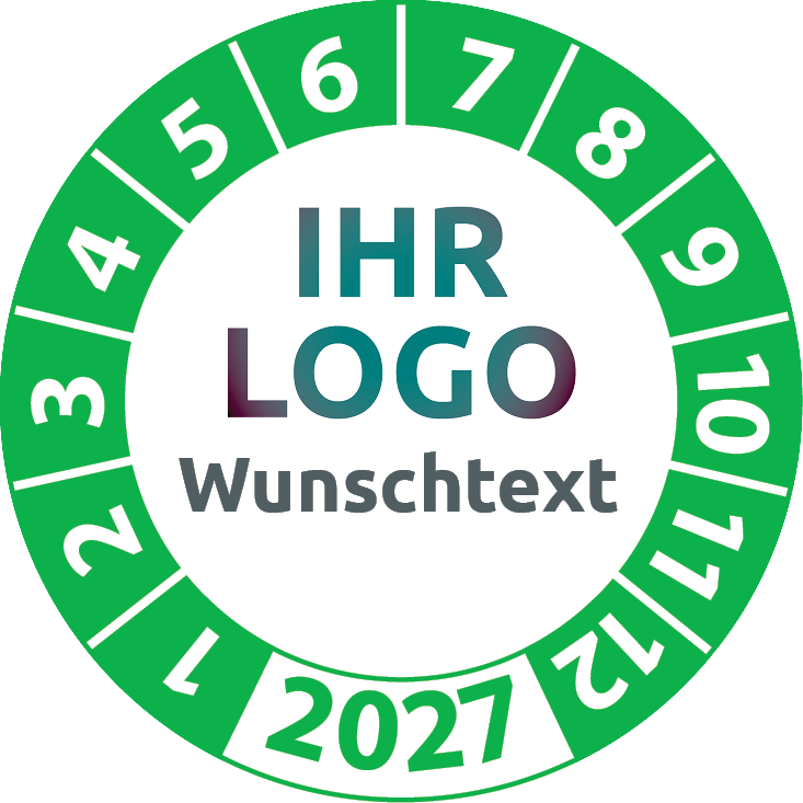 Prüfplaketten mit Logo & Wunschtext "Einjährig" - Jahresprüfplakette mit Firmenlogo selbst gestalten
