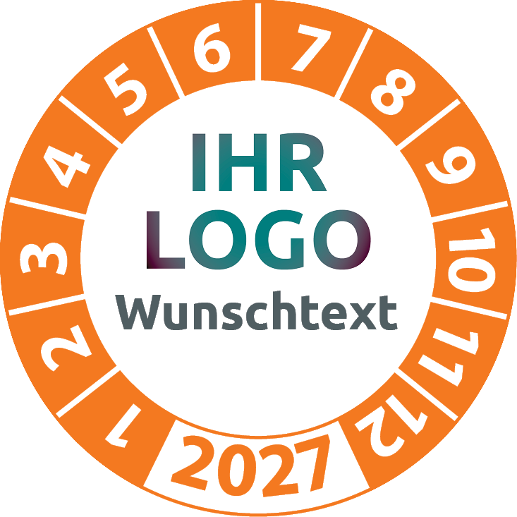 Prüfplaketten mit Logo & Wunschtext "Einjährig" - Jahresprüfplakette mit Firmenlogo selbst gestalten
