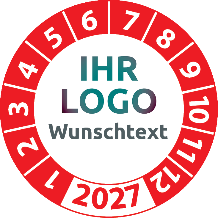 Prüfplaketten mit Logo & Wunschtext "Einjährig" - Jahresprüfplakette mit Firmenlogo selbst gestalten