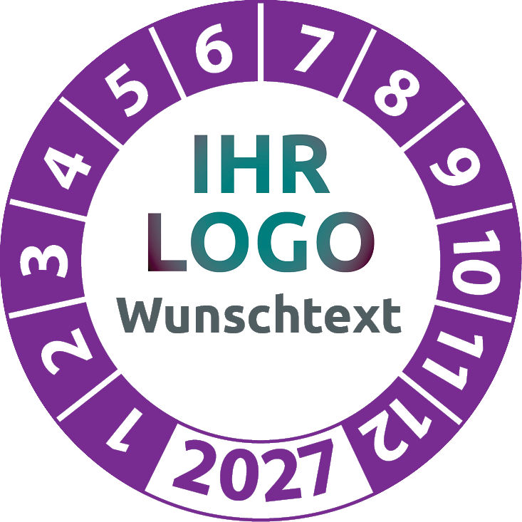 Prüfplaketten mit Logo & Wunschtext "Einjährig" - Jahresprüfplakette mit Firmenlogo selbst gestalten