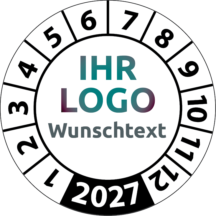 Prüfplaketten mit Logo & Wunschtext "Einjährig" - Jahresprüfplakette mit Firmenlogo selbst gestalten