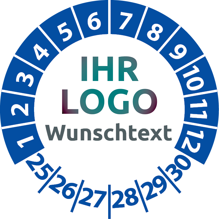 Prüfplaketten mit Logo & Wunschtext - Plakette mit Firmenlogo selbst gestalten