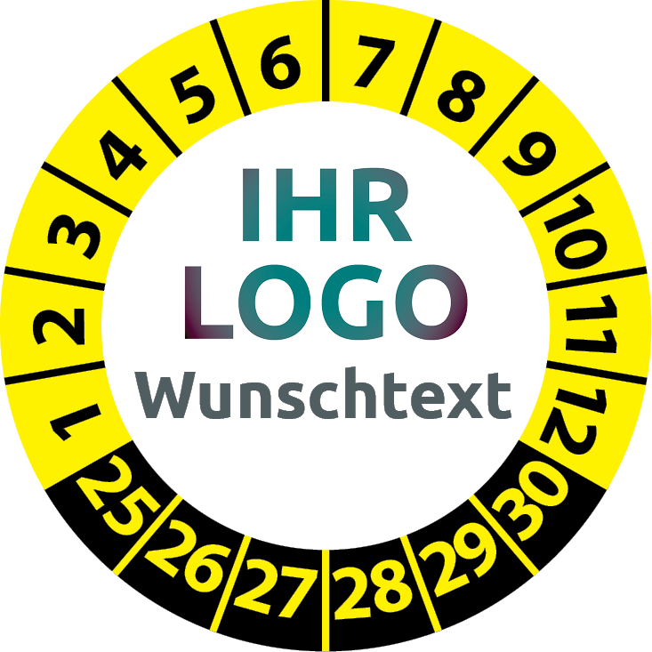 Prüfplaketten mit Logo & Wunschtext - Plakette mit Firmenlogo selbst gestalten