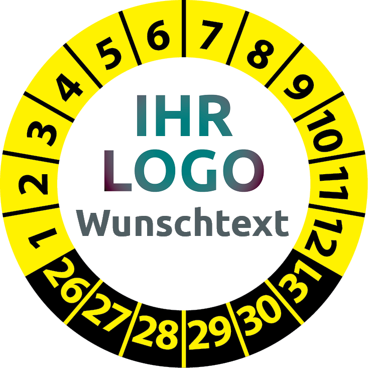 Prüfplaketten mit Logo & Wunschtext - Plakette mit Firmenlogo selbst gestalten