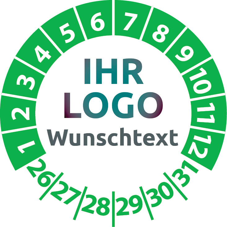 Prüfplaketten mit Logo & Wunschtext - Plakette mit Firmenlogo selbst gestalten