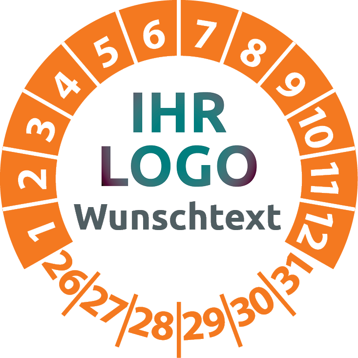 Prüfplaketten mit Logo & Wunschtext - Plakette mit Firmenlogo selbst gestalten