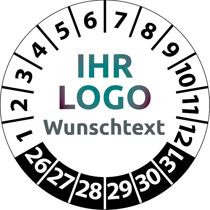 Prüfplaketten mit Logo & Wunschtext - Plakette mit Firmenlogo selbst gestalten